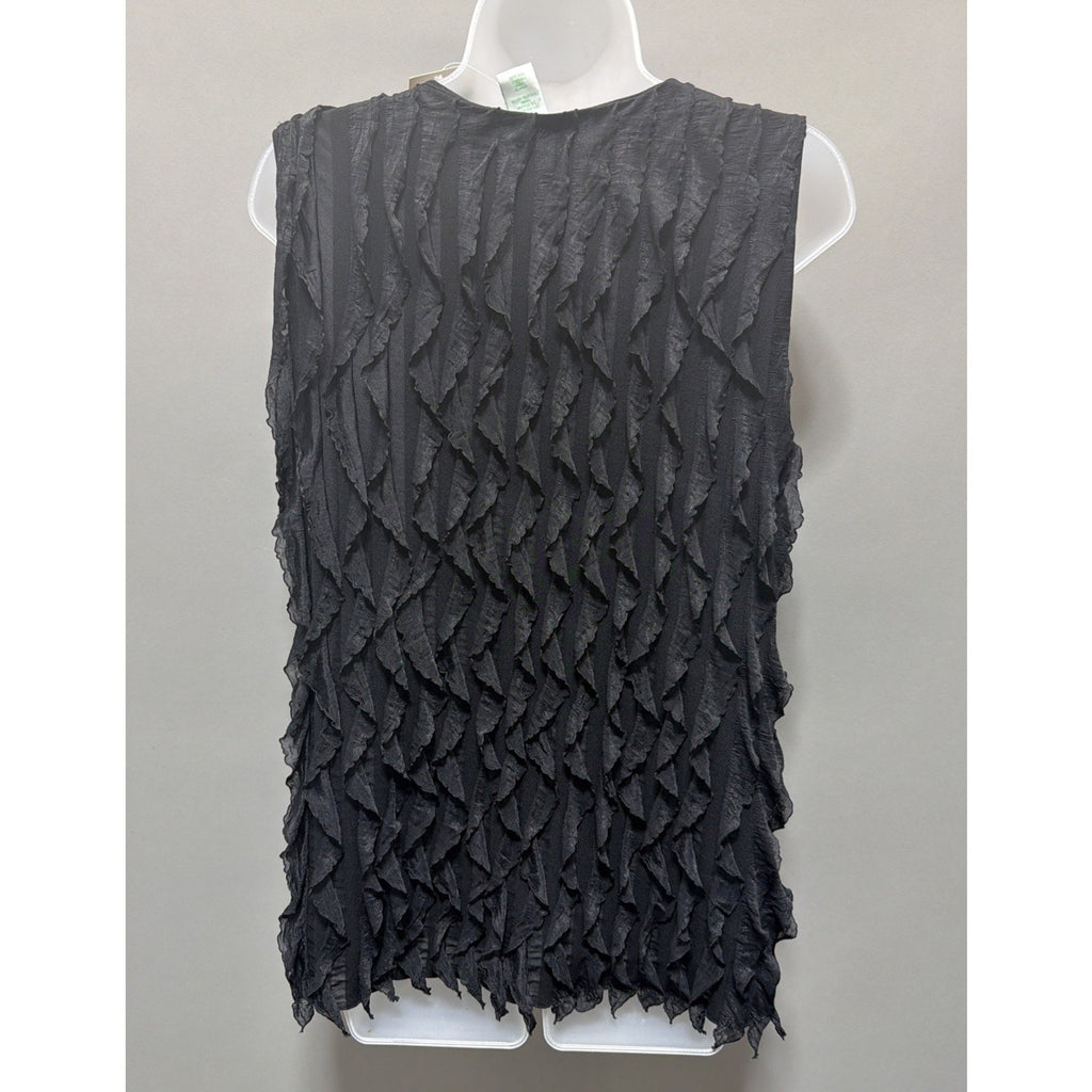 Vintage Laura Ashley Sleeveless Lined Blouse Black Office Ruffles Retro Medium