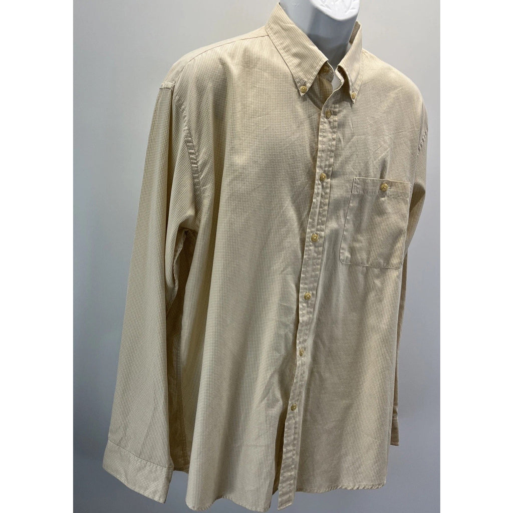IZOD Shirt Mens L Yellow Check Long Sleeve Button Up Pockets Casual