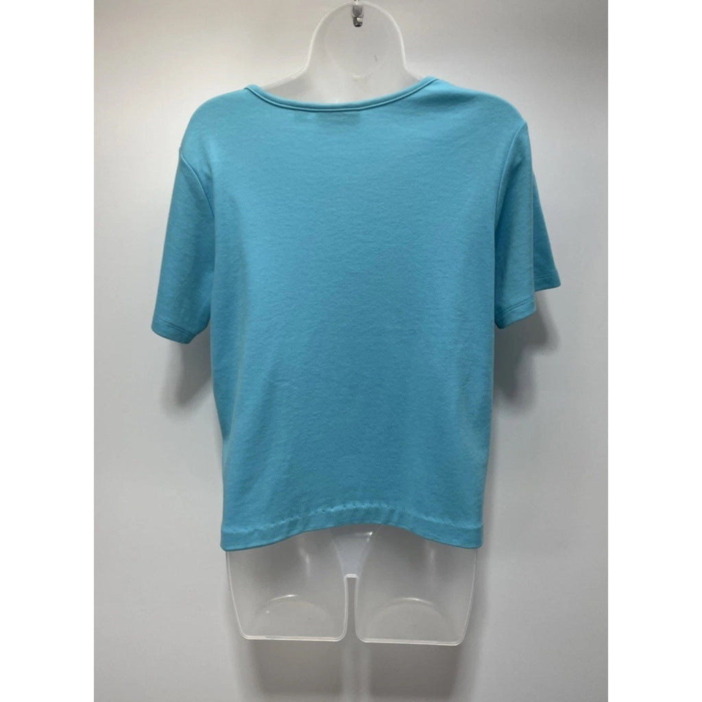 Quacker Factory Rhinestone Embellished Short Sleeve Top Blue Sz S Colorful Gems