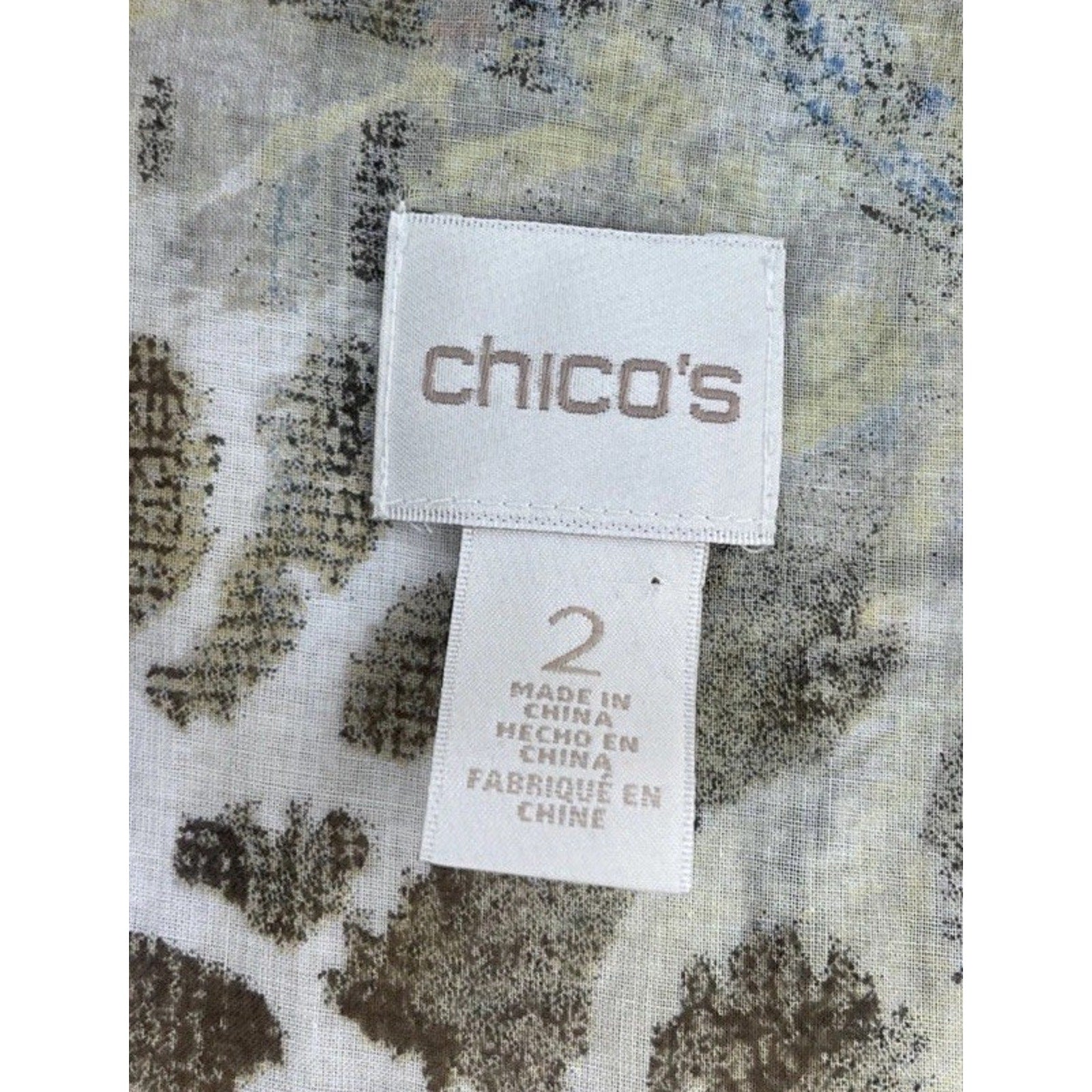 Chico's Womens Blouse Button Front Multicolor 100% Cotton Lightweight 2 L