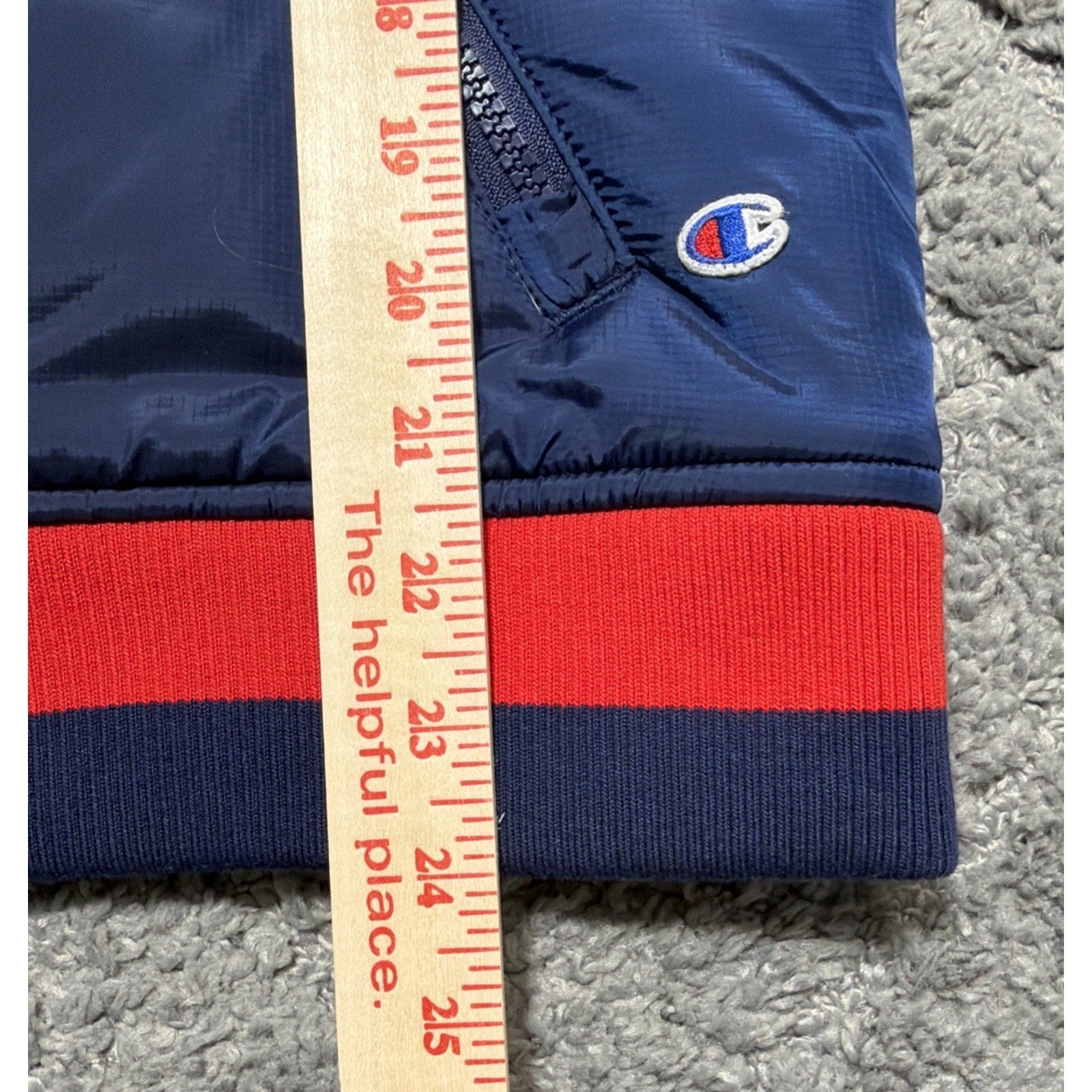 Champion Puffer Vest Womens Medium Hooded Colorblock Red White Blue Full Zip