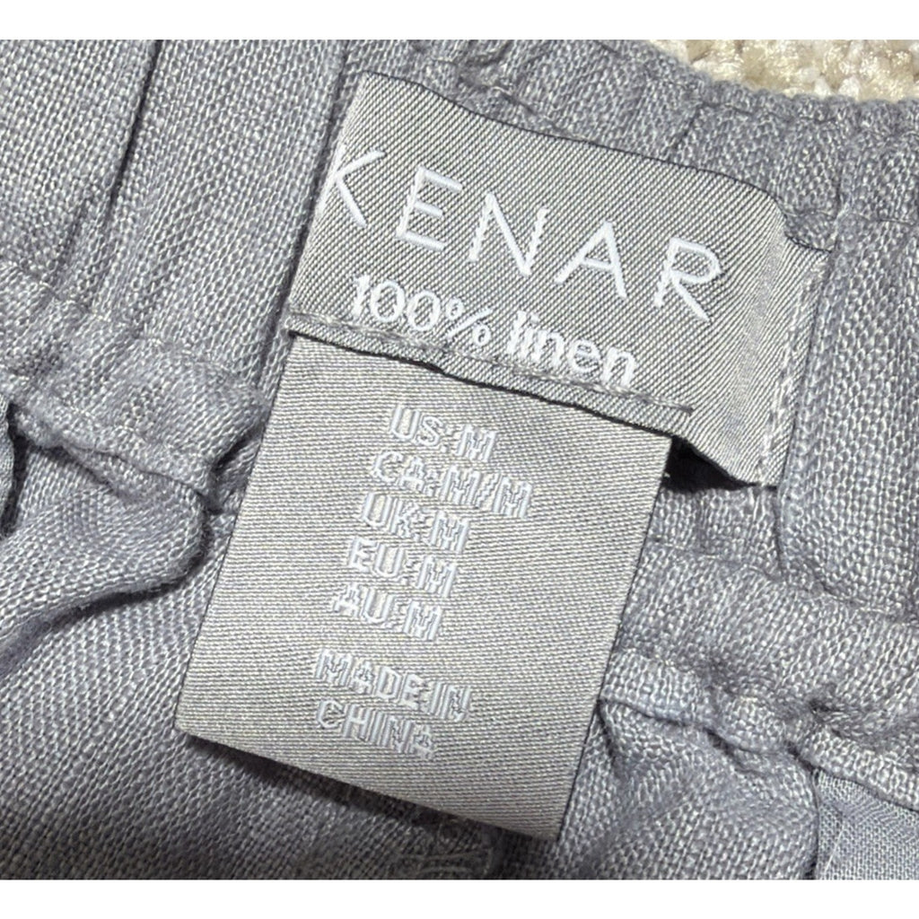 KENAR Women’s M 100% Linen Gray Drawstring Pull On Pants Beach Lounge Casual