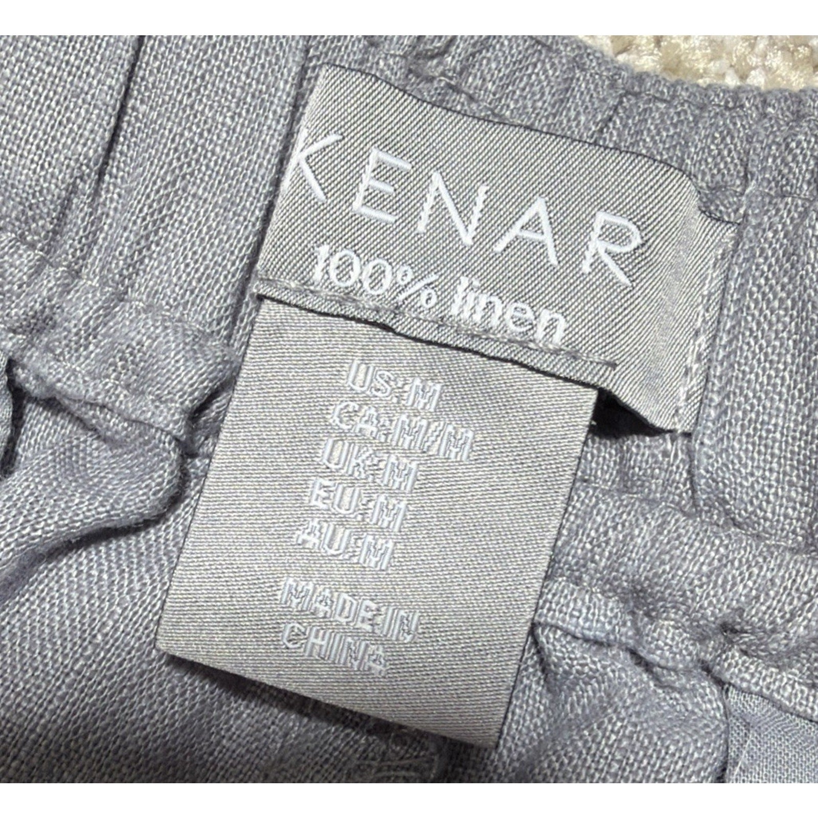 KENAR Women’s M 100% Linen Gray Drawstring Pull On Pants Beach Lounge Casual