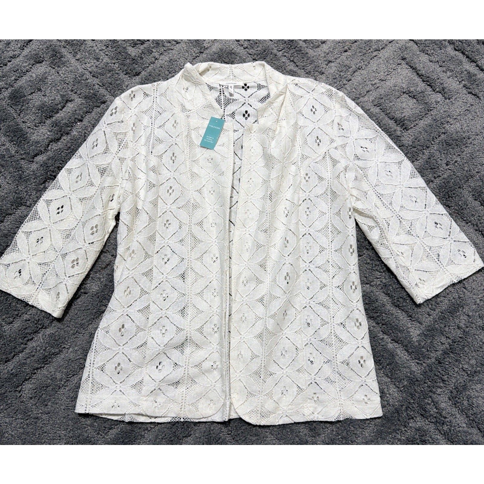 Maurices ALL LACE Embroidered White Lace Cardigan Size Large New