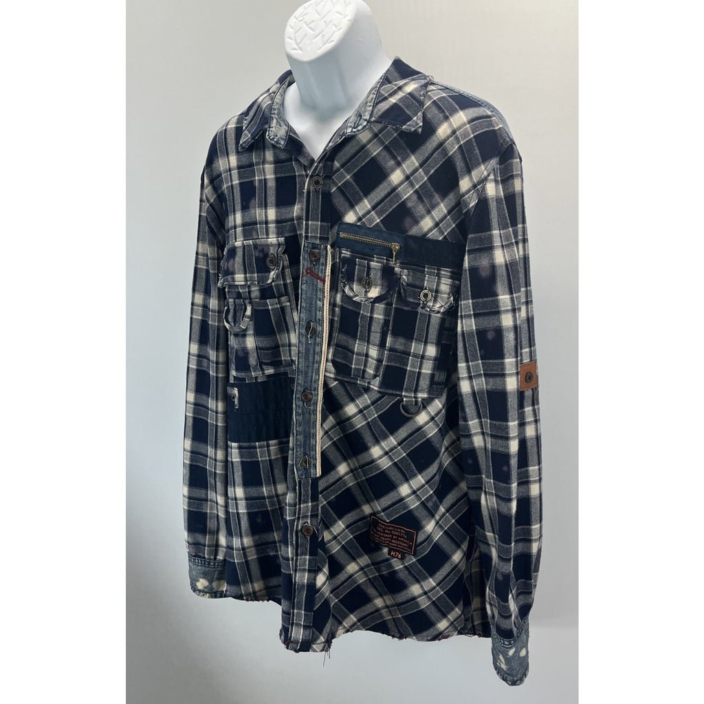 The Heritage America 1776 Shirt Mens XL Plaid Flannel Leather Patchwork Street