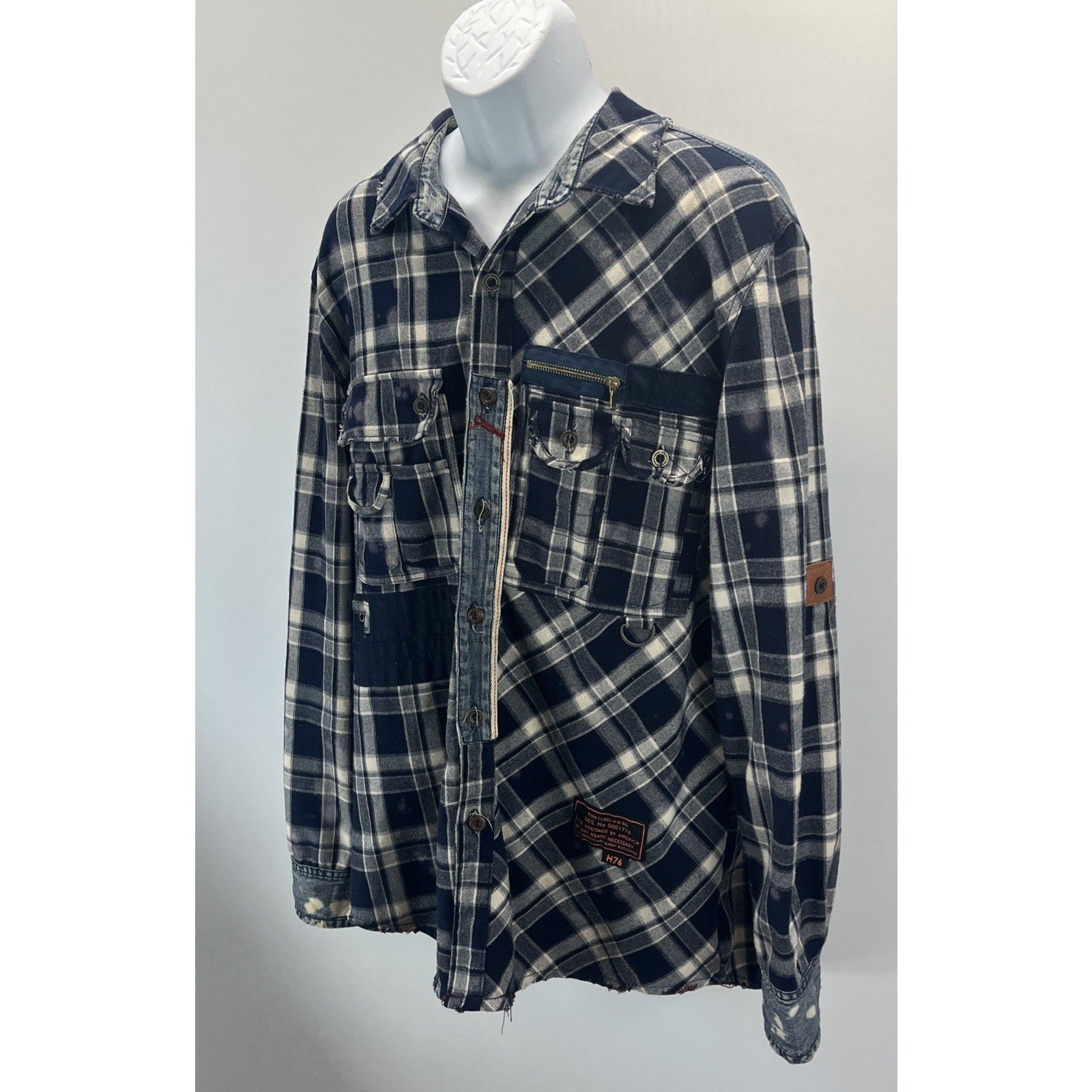 The Heritage America 1776 Shirt Mens XL Plaid Flannel Leather Patchwork Street