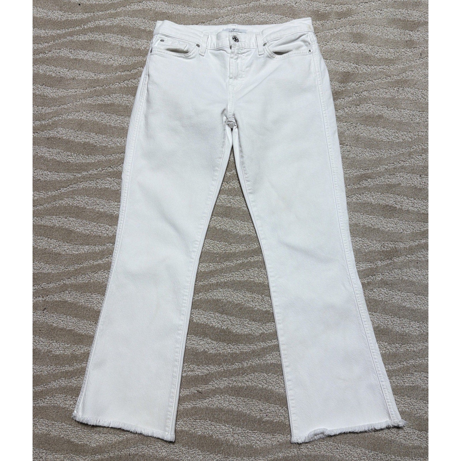 7 FOR ALL MANKIND Jeans Size 28 CROPPED BOOT FLARE Raw Hem White Stretchy