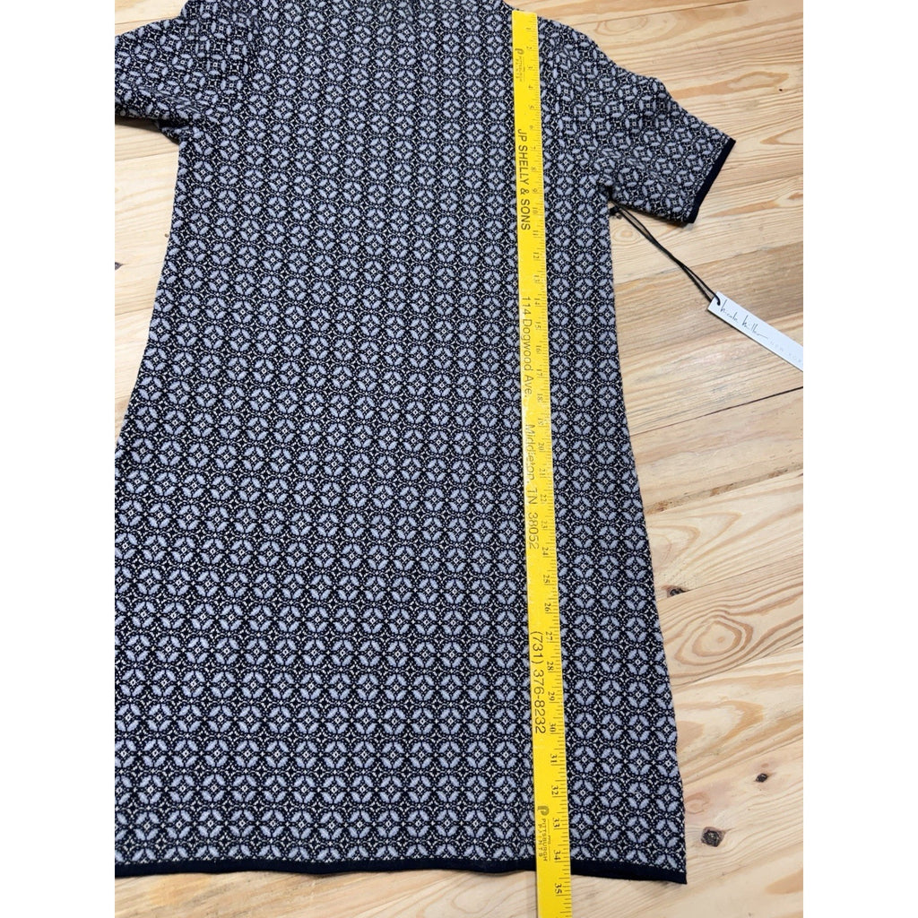 Nicole Miller Geo Print Black White Short Sleeve Sweater Dress Size Small NWT