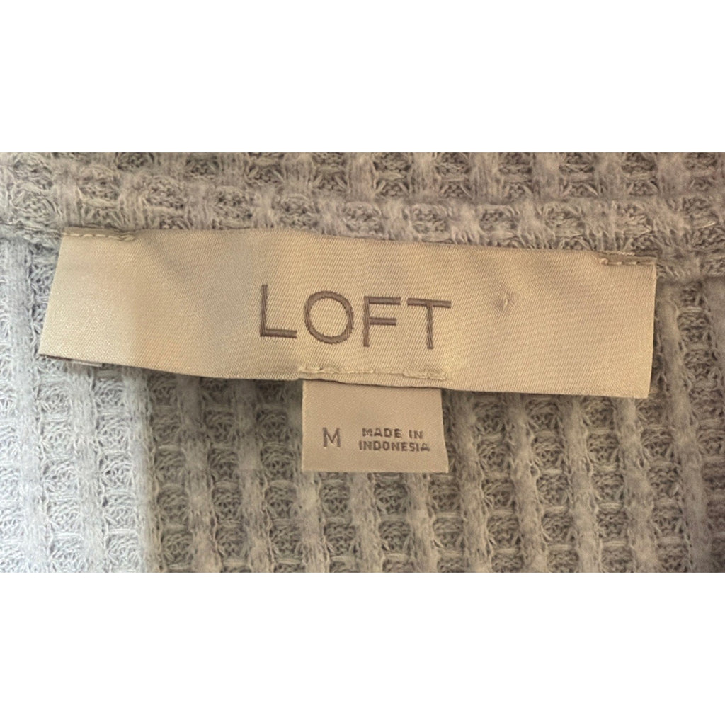 Loft Women's Gray Long Sleeve V Neck Waffle Knit Top Size Medium