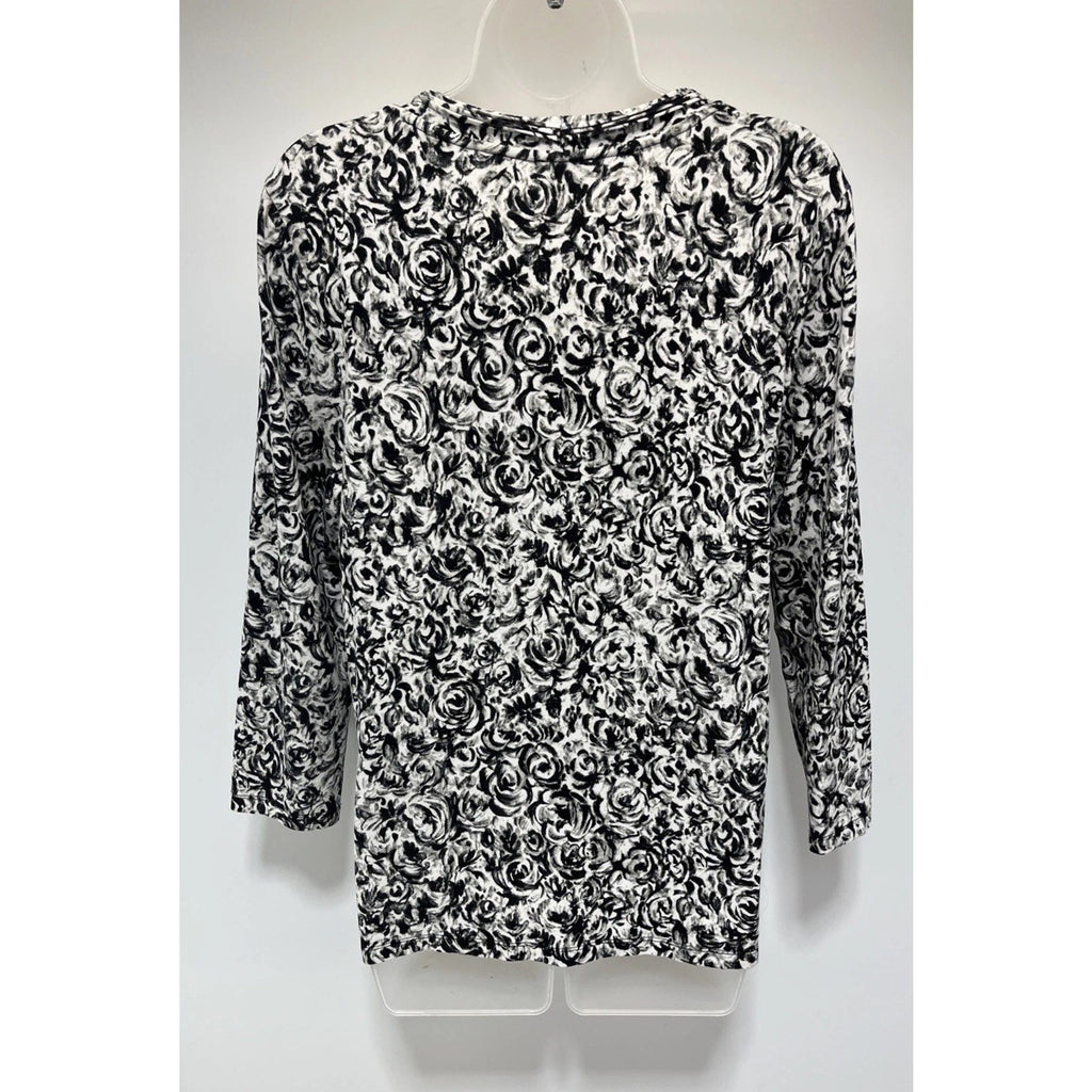 Talbots Women’s Size Large Black/White Floral Long Sleeve V-neck