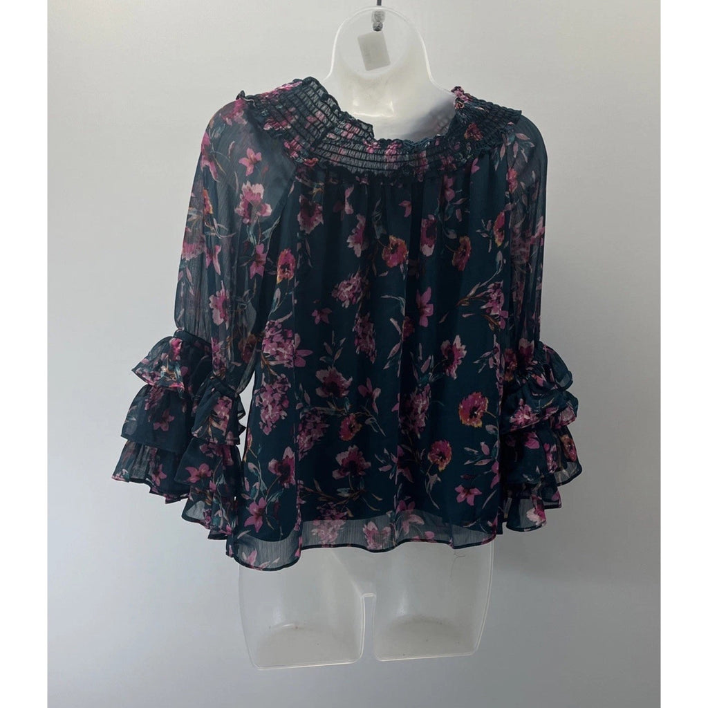 Cece Long Sleeve Floral Moment Blouse With Ruffle Cuff Sleeves Size Small