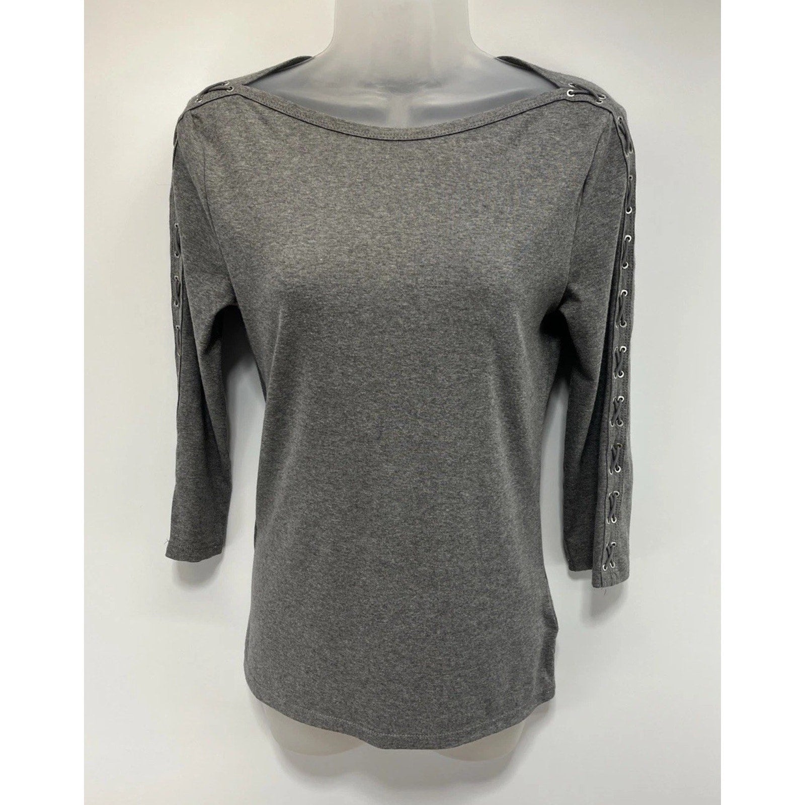 Lauren Ralph Lauren - 3/4 Sleeve - Gray Shirt - Women's Medium- Cotton Blend