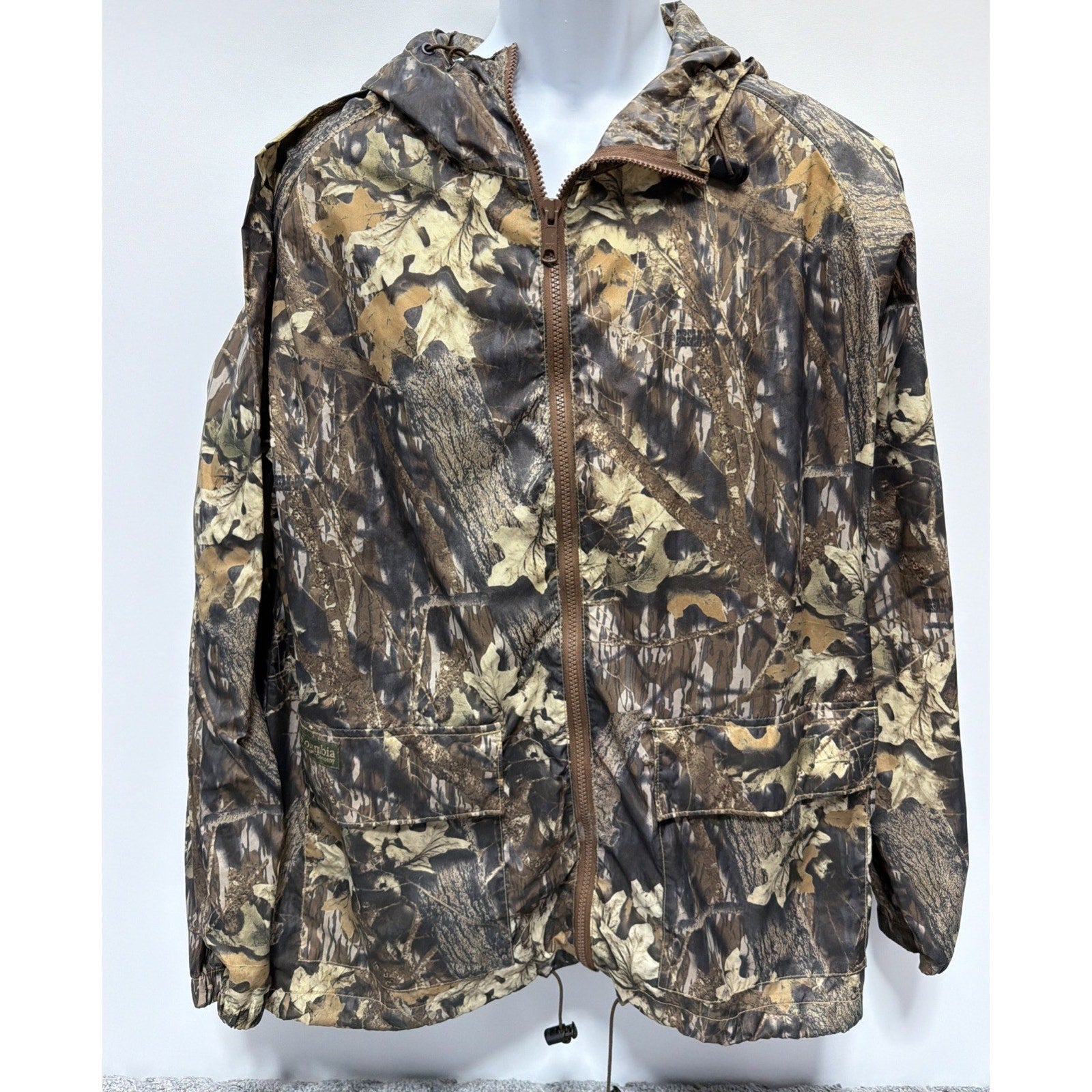 VTG Columbia Men’s Hooded Break-Up PVC Rain Coat Mossy Oak Camo • Medium