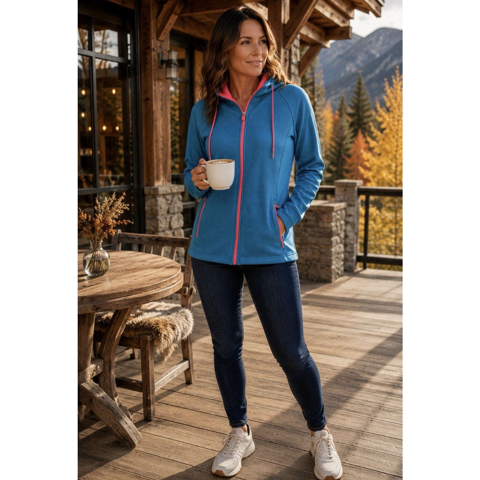 Swiss Tech Women’s Full Zip Hoodie Jacket Blue Pink Waffle Fleece Large M