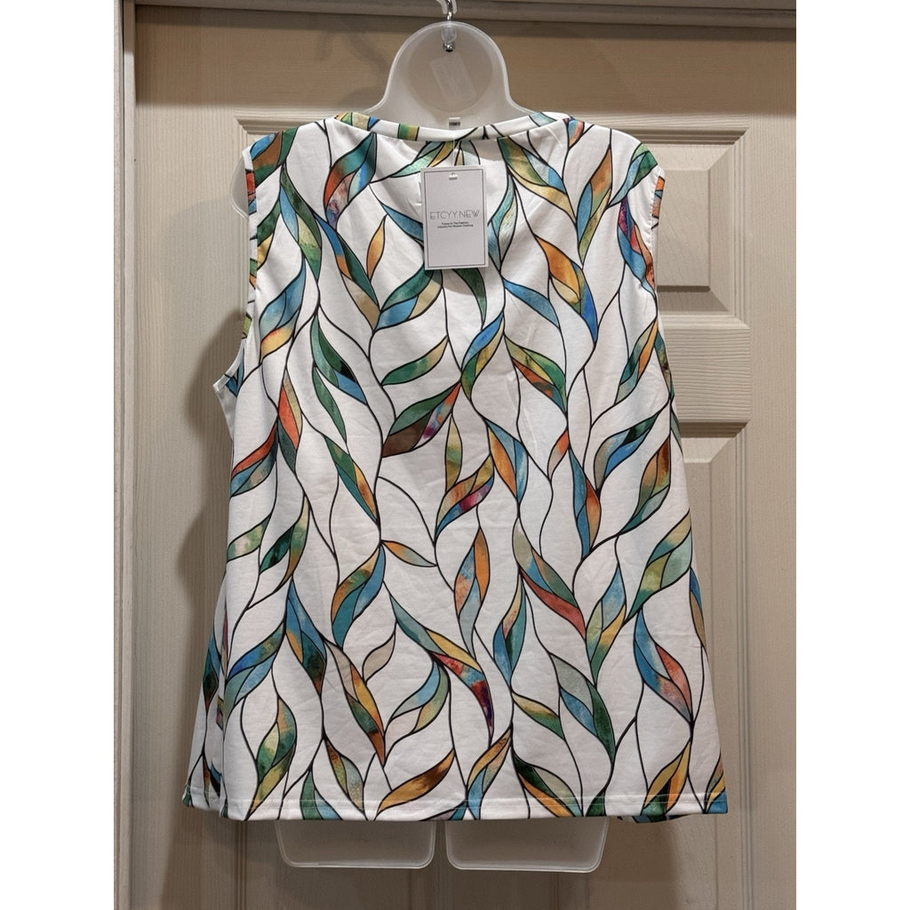 ETCYY White With Tie Dye Print Women’s Sleeveless Size XL NWT