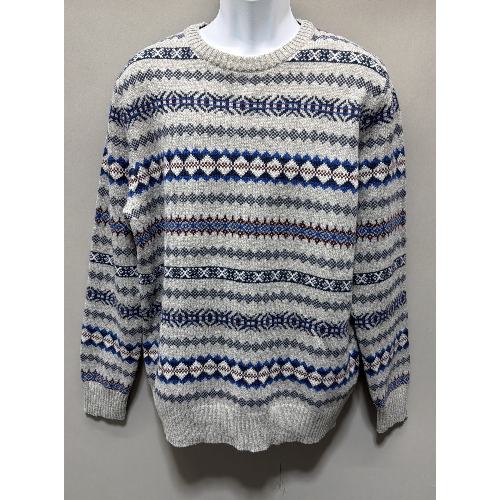 Urban Pipeline Sweater Mens XL Gray Fair Isle Nordic Wool Blend Knit Pullover
