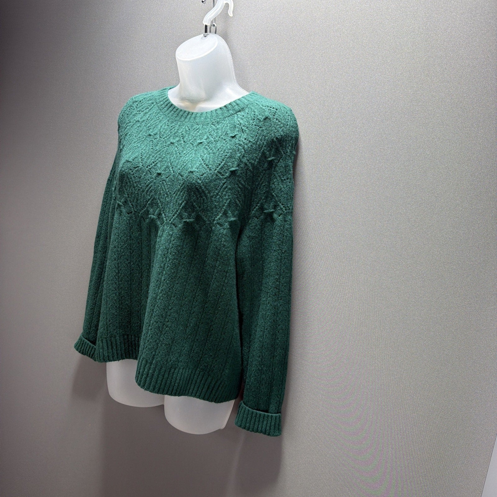 New Talbots Women's Wool Blend Cable Knit Fair Isle Green Sweater Sz S Stretch