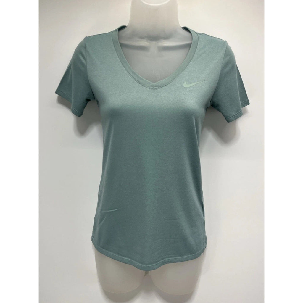 Nike Womens V-Neck T-Shirt Dri-Fit Short Sleeve Green Size XS