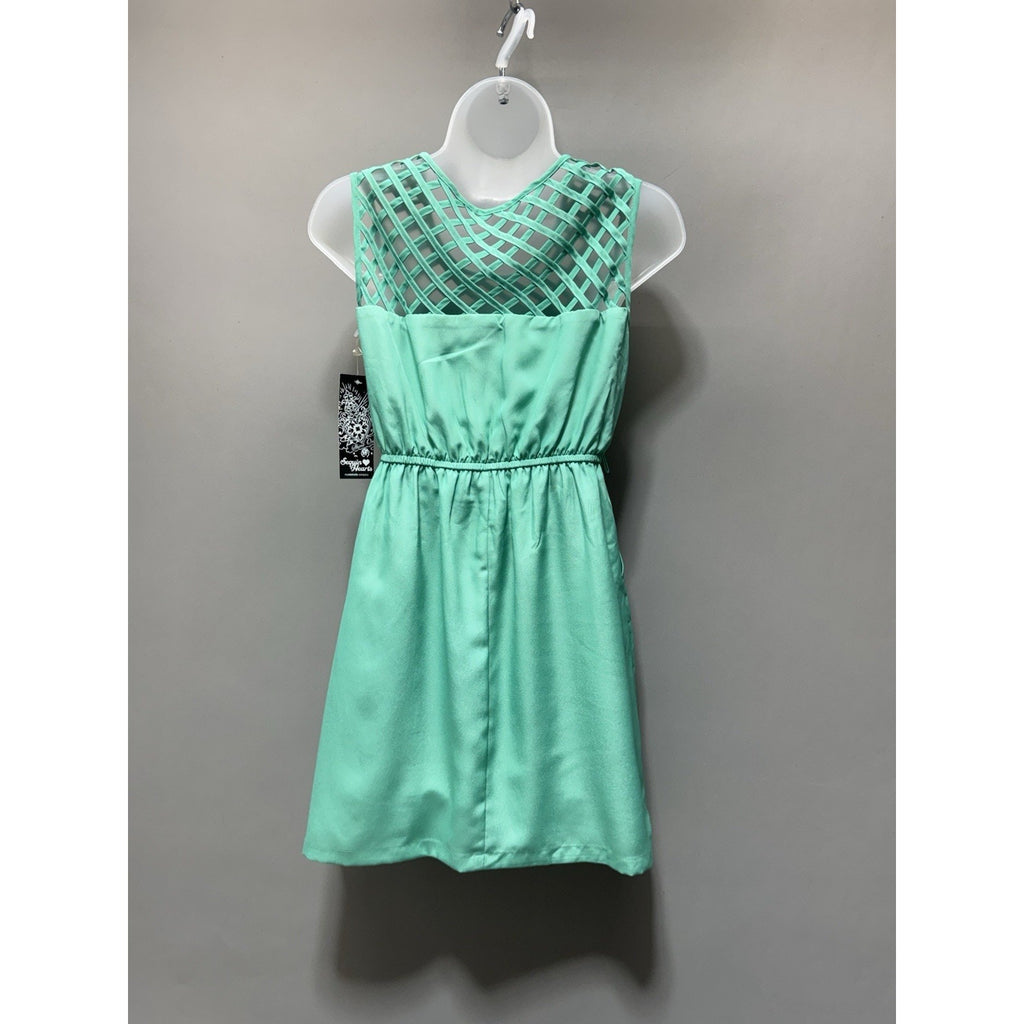 Sequin Hearts Teal Lattice Neck Dress S Sleeveless Fit & Flare NWT Juniors Party