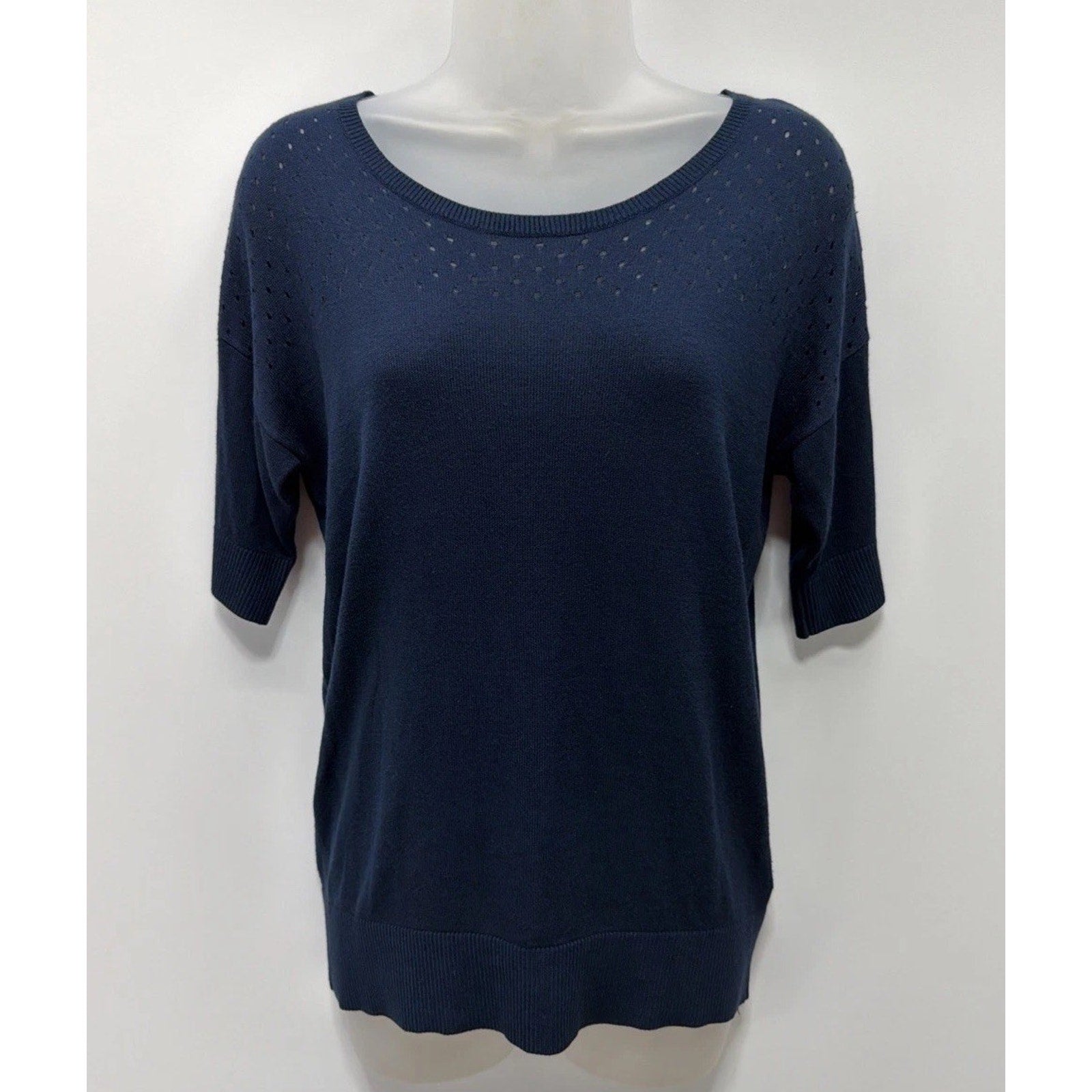 Banana Republic Sweater Womens Small Navy Long Half Sleeve Round Neck Pullover