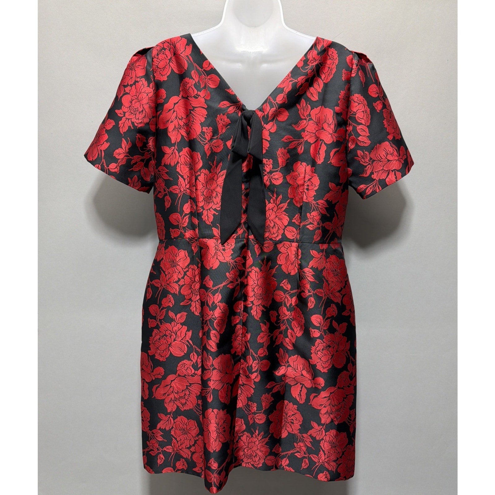 NWT Talbots Back Bow Floral Jacquard A-Line Dress Size 14P Red Black Msrp 179$