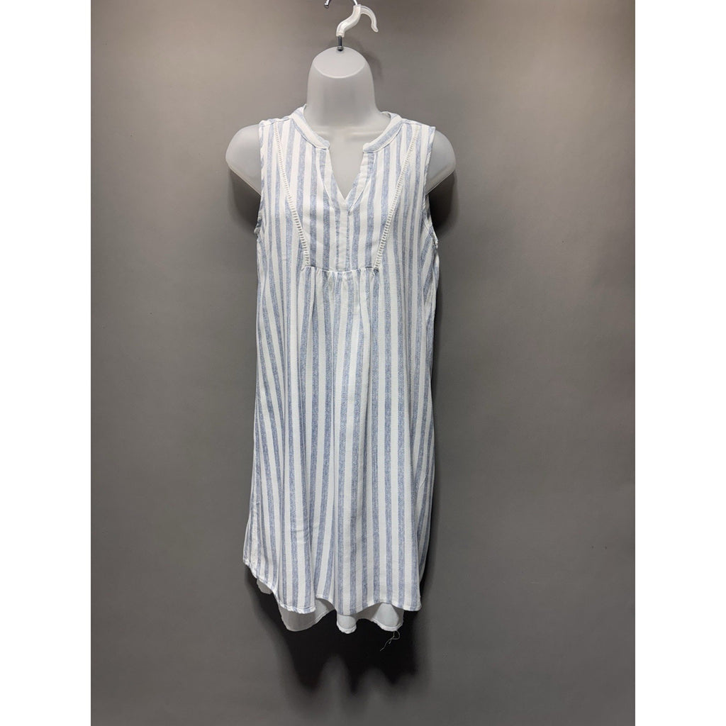 Sirenlily Blue & White Striped Dress Small Rayon Sleeveless Summer Casual