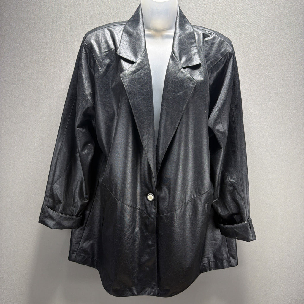 Vintage Nancy Bolen Blazer for City Girl Leather like 90s womens 14 Made USA