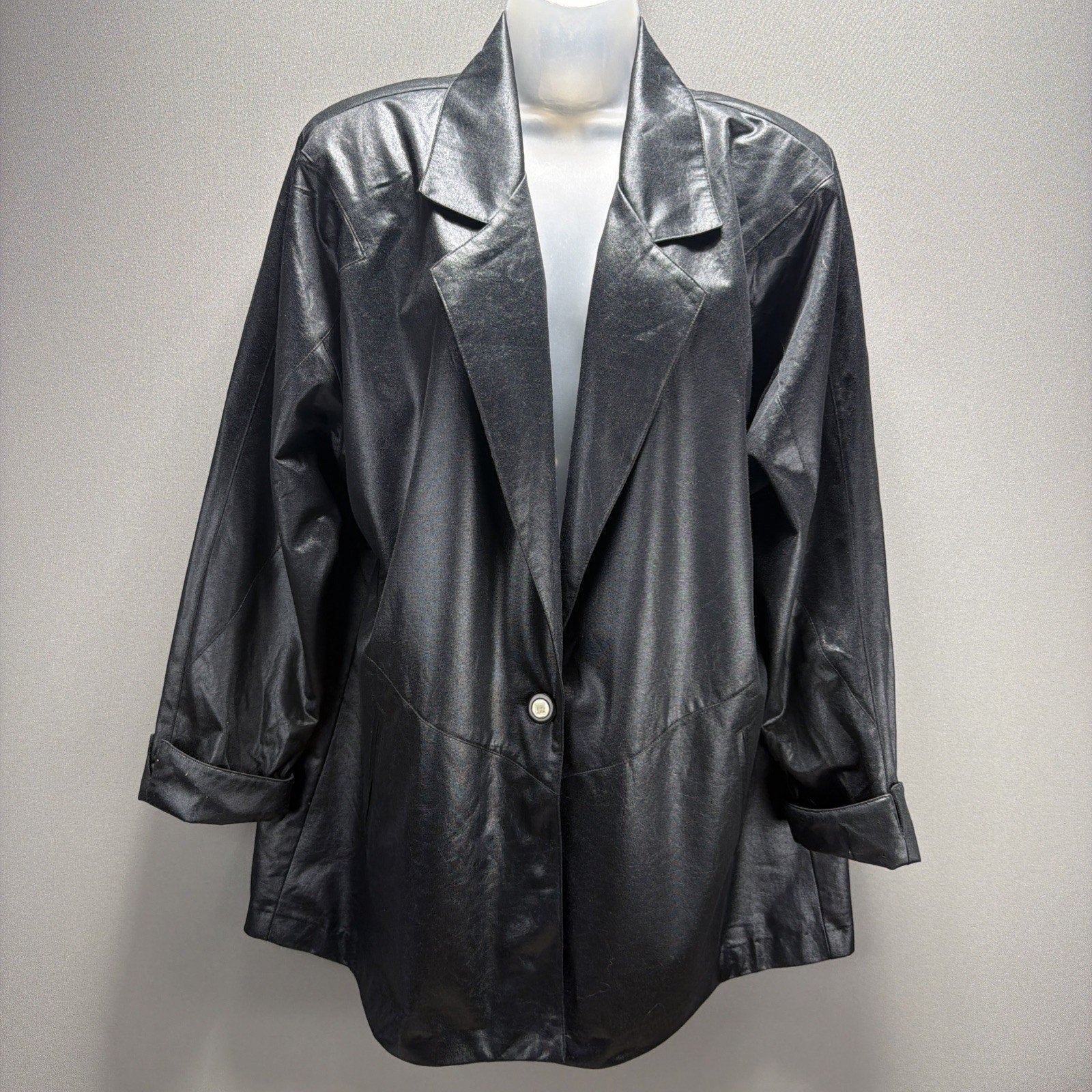 Vintage Nancy Bolen Blazer for City Girl Leather like 90s womens 14 Made USA