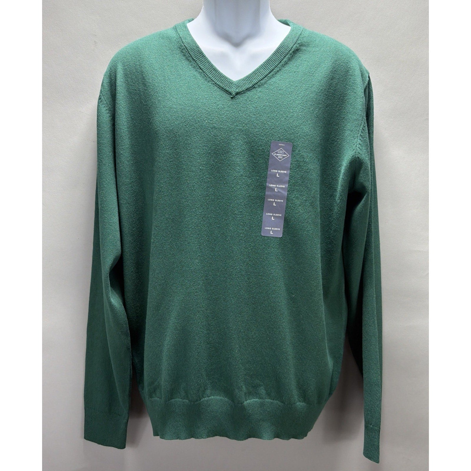 St. John's Bay Shirt Men's Large Super Soft Green Knit V Neck Sweater NWT