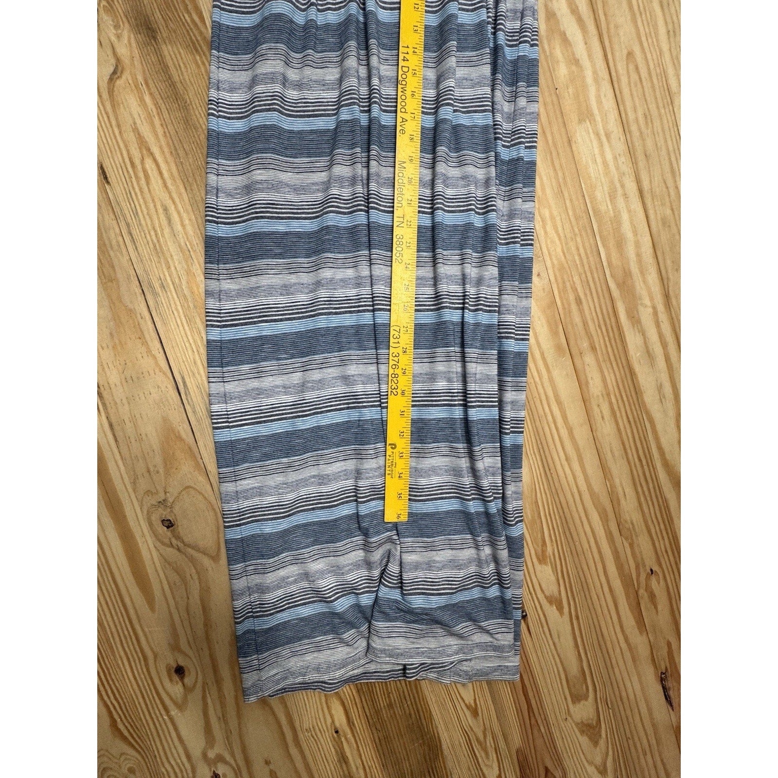 Max Studio Dress Blue Gray Striped S Stretch Maxi V-Neck