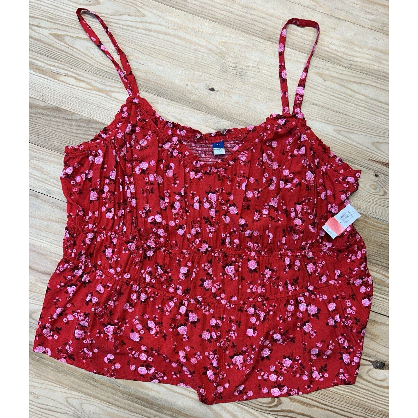 Old Navy New W Tags Tank Top Womens 3XL Thin Strap Button Up Red Floral.