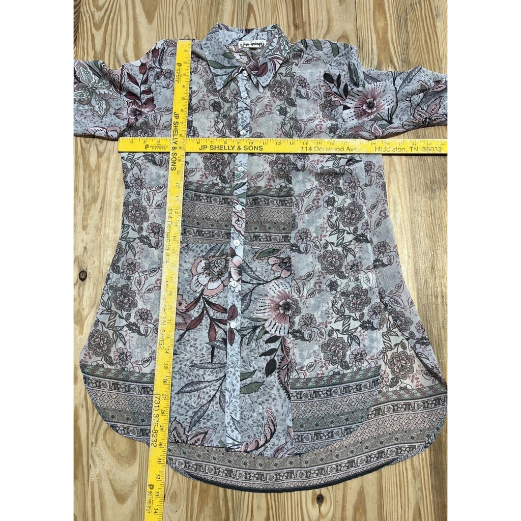 Hope Springs Top Womens Small Multicolor Boho Long Sleeve Semi Sheer Button Up