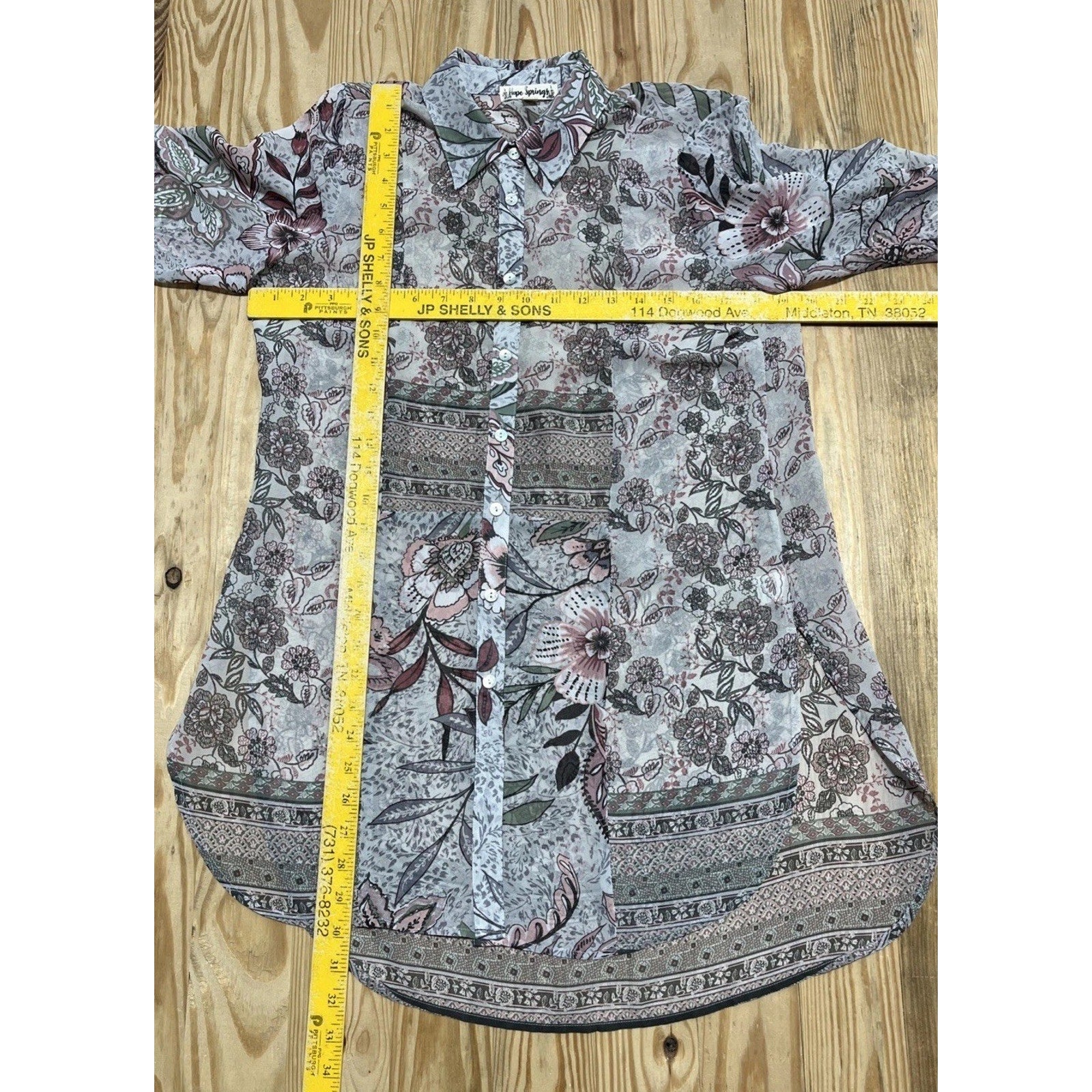 Hope Springs Top Womens Small Multicolor Boho Long Sleeve Semi Sheer Button Up