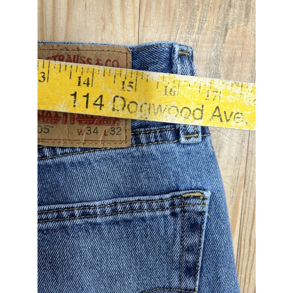 Levis 505 Jeans Mens 34X32 Blue Medium Wash Mid Rise Straight Cotton Denim