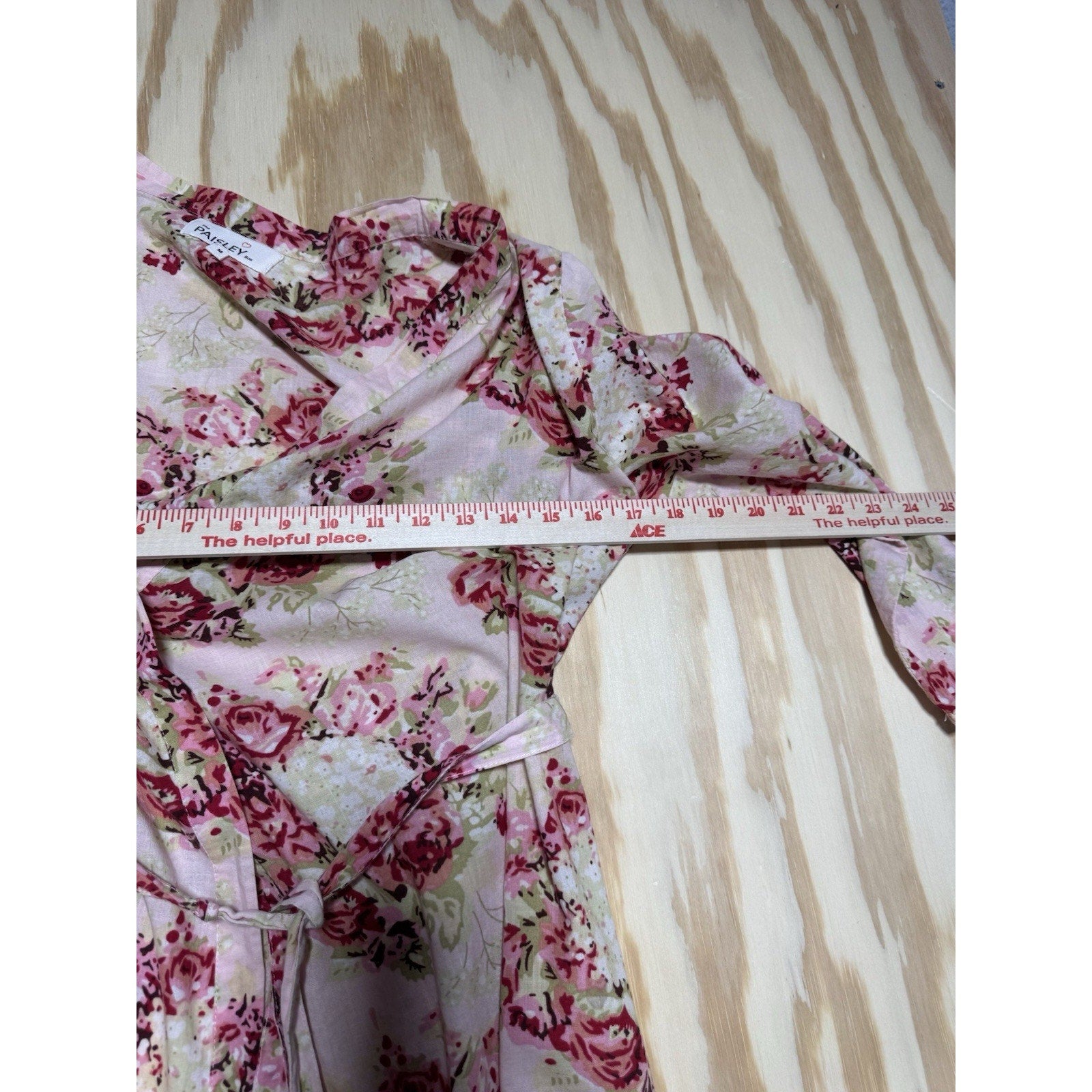 Paisley Box Women’s Medium Pink Floral Wrap Dress Belted 3/4 Sleeve Cottagecore