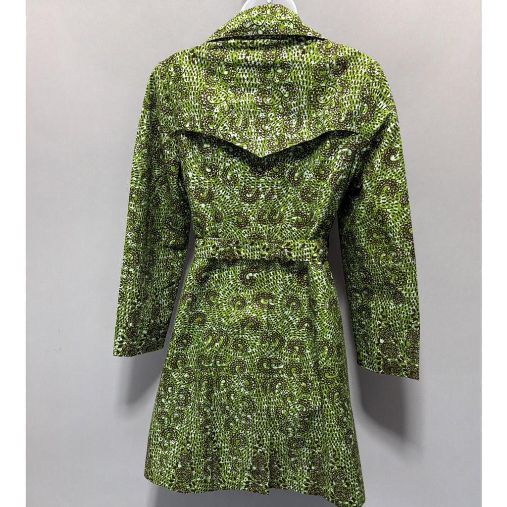 Ayindisa Ginatu Exclusive Women’s Trench Coat Jacket Size 12 Green African Print