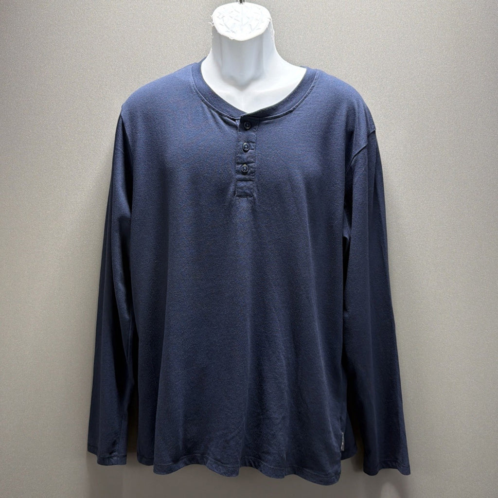 Eddie Bauer T Shirt Men's Large Long Sleeve Pull Over Henley Blue