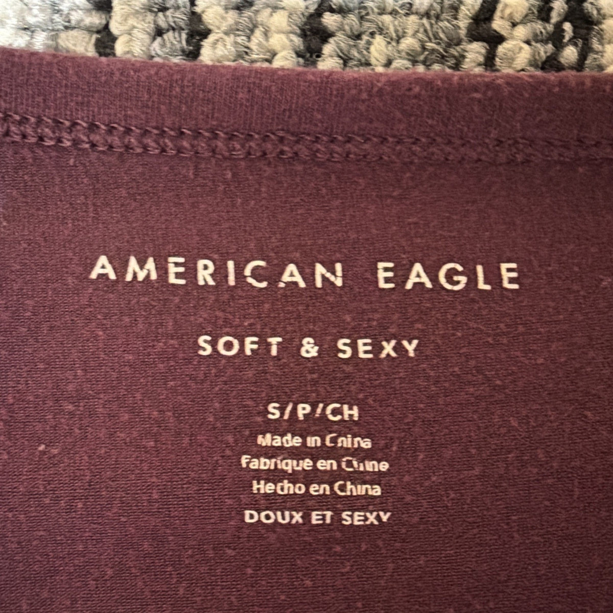 American Eagle Soft Sexy S Emroidered Shirt Short Sleeve Burgandy Boho Gypsy Y2k