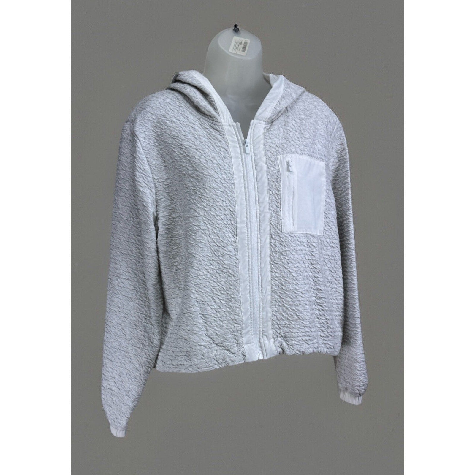 Mono B Women's Size Medium Textured White Lightweight Long Sleeve Hoodie Zipper