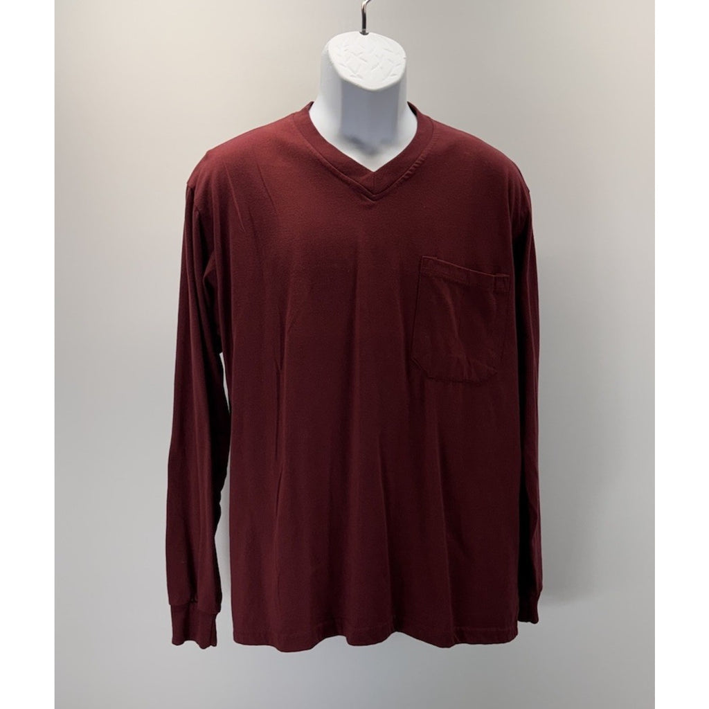 Vintage Haband Men's Maroon Long Sleeve V-Neck Thermal Shirt Size XL