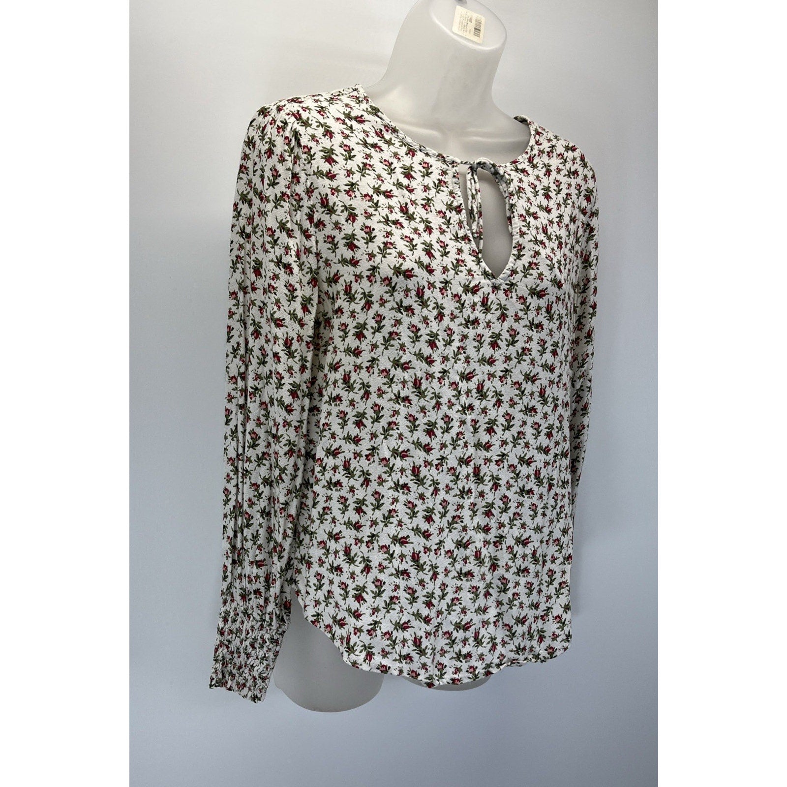 Lucky Brand Smocked Cuff Long sleeve Viscose Peasant Blouse Size Medium