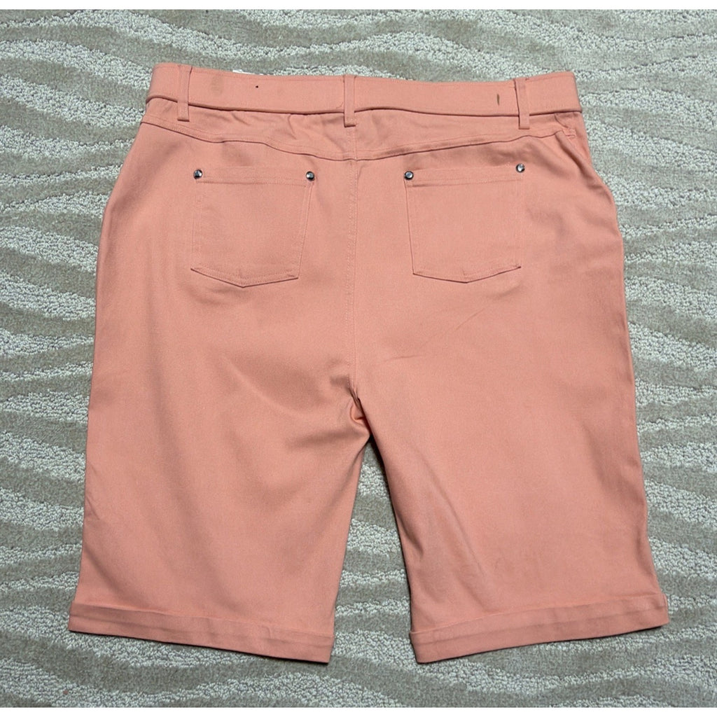 Thrill Women’s 1X Blush Pink Stretch Bermuda Shorts Double Zip Pockets Plus NWT
