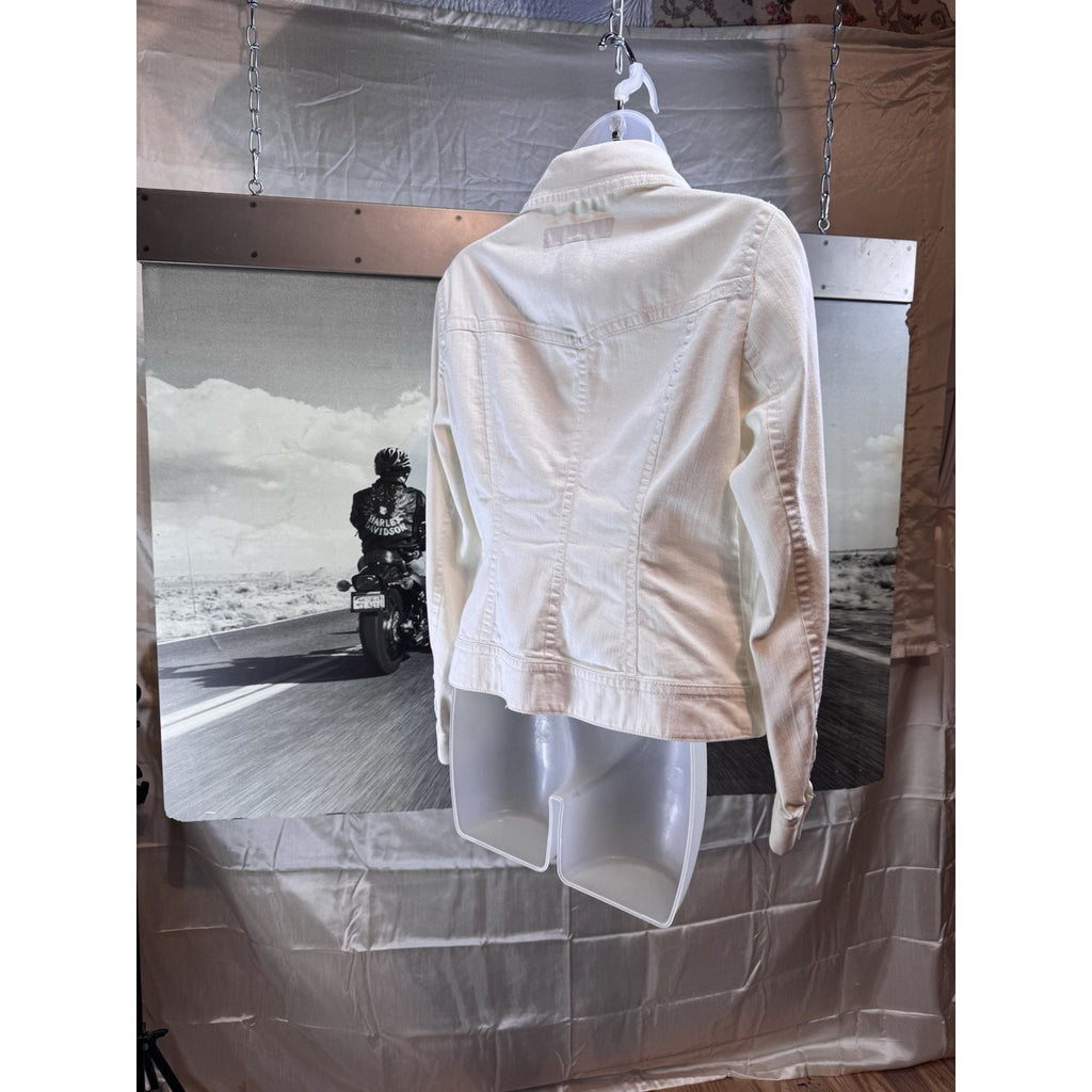 Rafaella White Denim Jacket Women's Size 6 Button Up Stretch Cotton Blend
