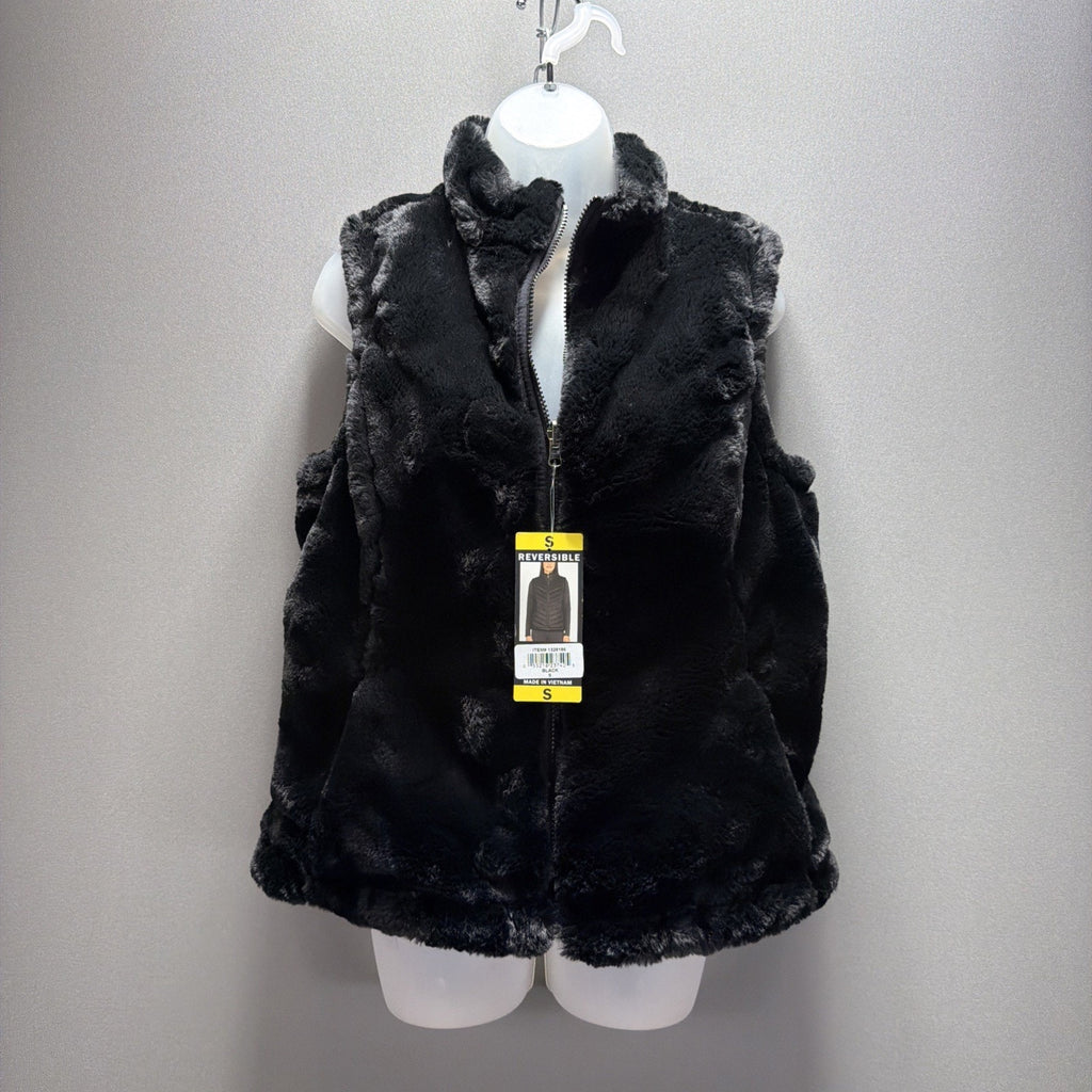 Nicole Miller Reversible Faux Fur Quilted Puffer Vest Black Women’s S NWT