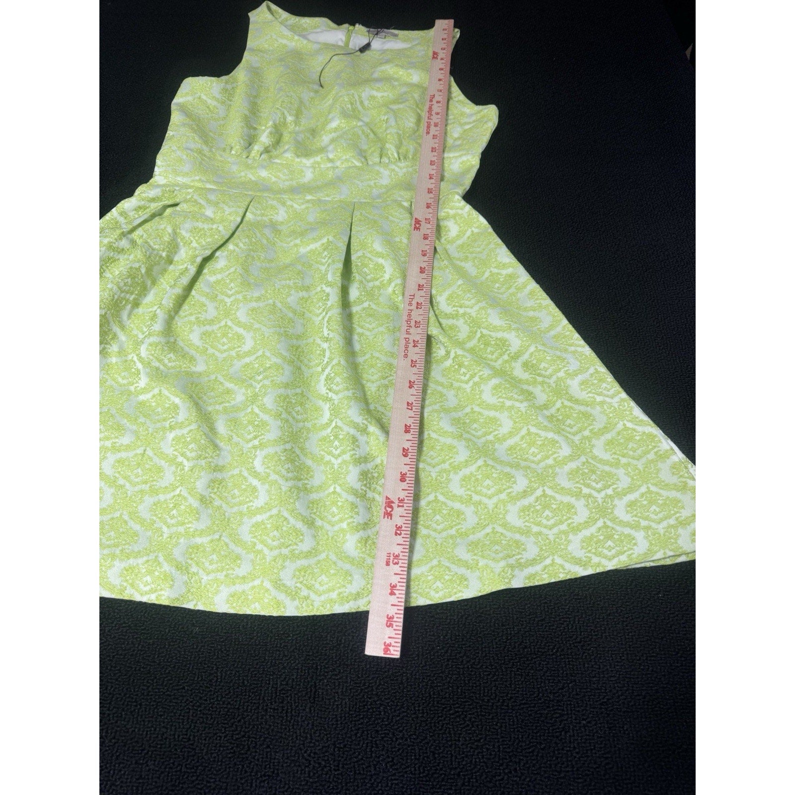 Patricia Delicato Lime Green White Jacquard Fit & Flare Dress Womens Large