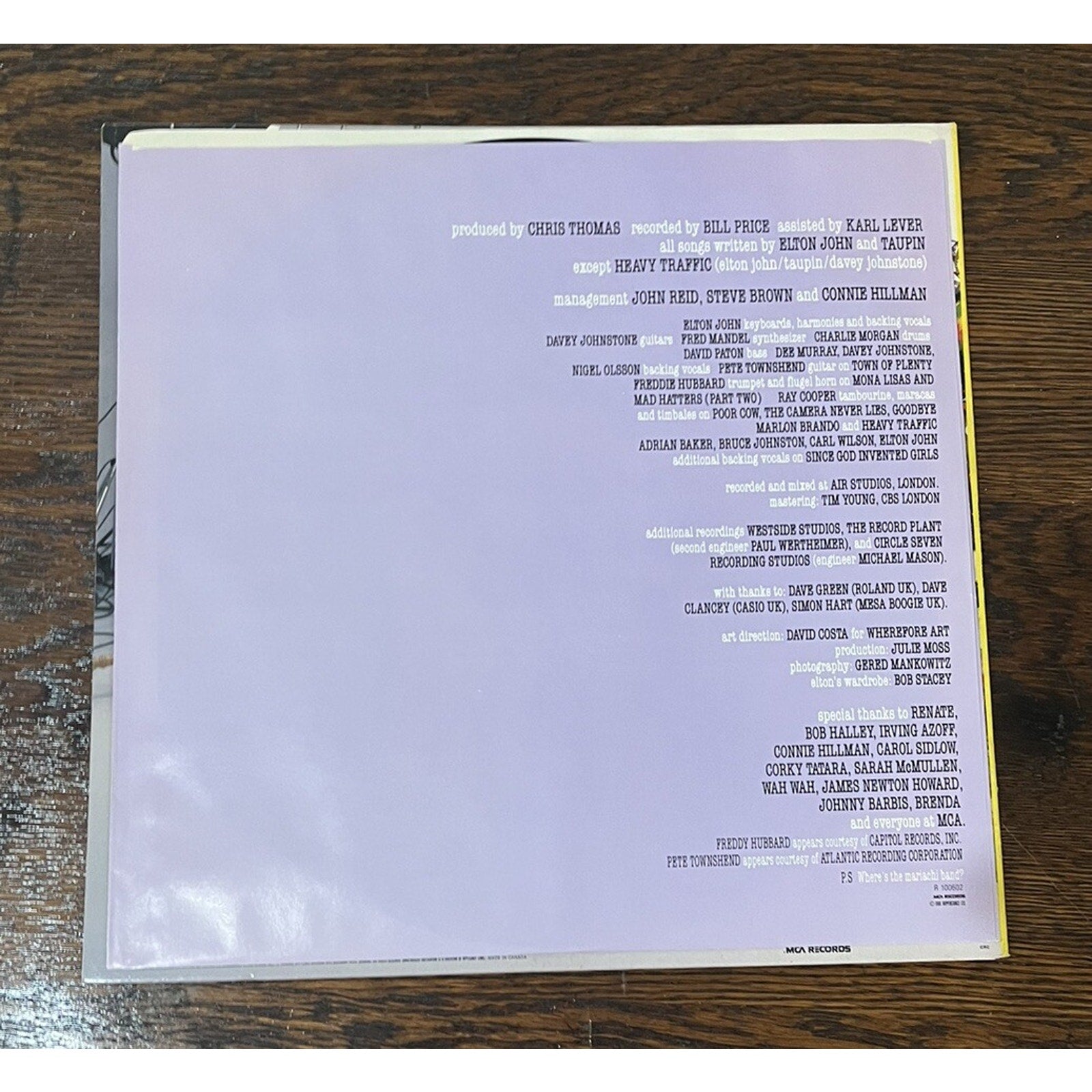 Elton John "Reg Strikes Back"1988 Vinyl MCA-6240 Gatefold Record LP Inner NM-/EX