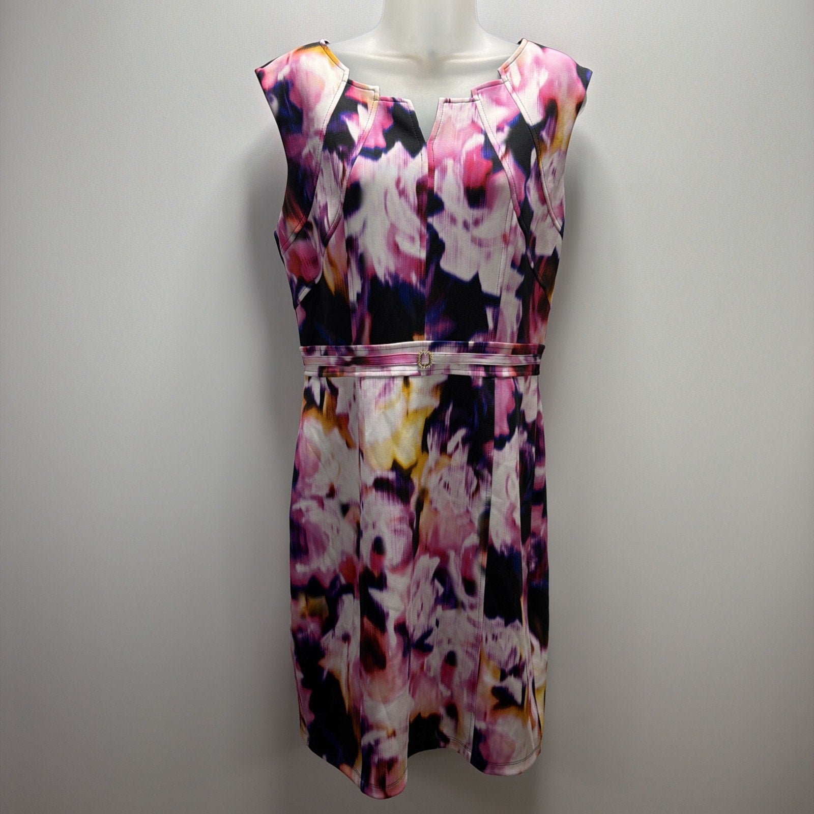 Ellen Tracy Abstract Floral Cap Sleeve Sheath Dress 10 Multicolor Stretch Lined
