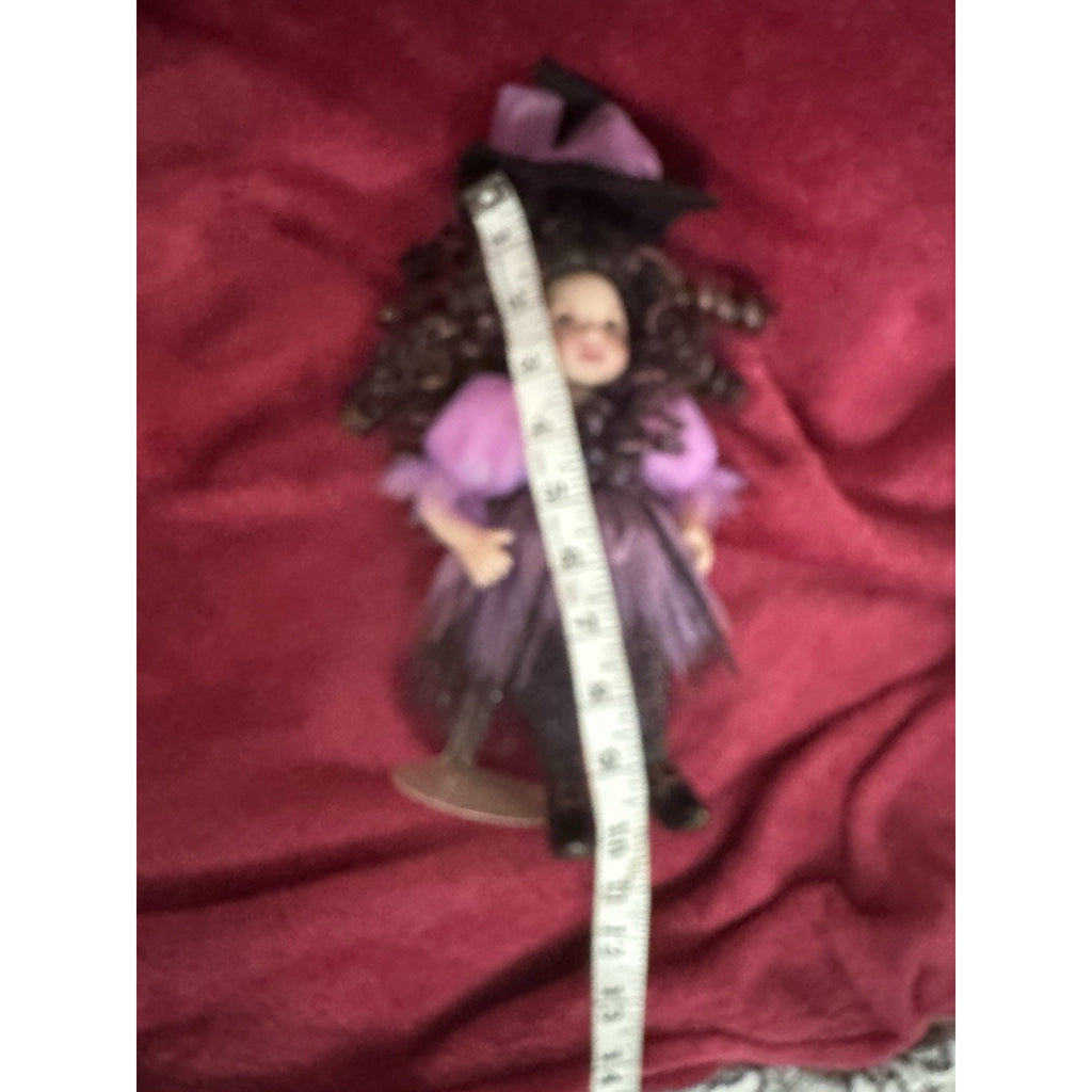 2007 Artist Signed 11” Witch Doll Purple Black Dress Curly Hair Halloween