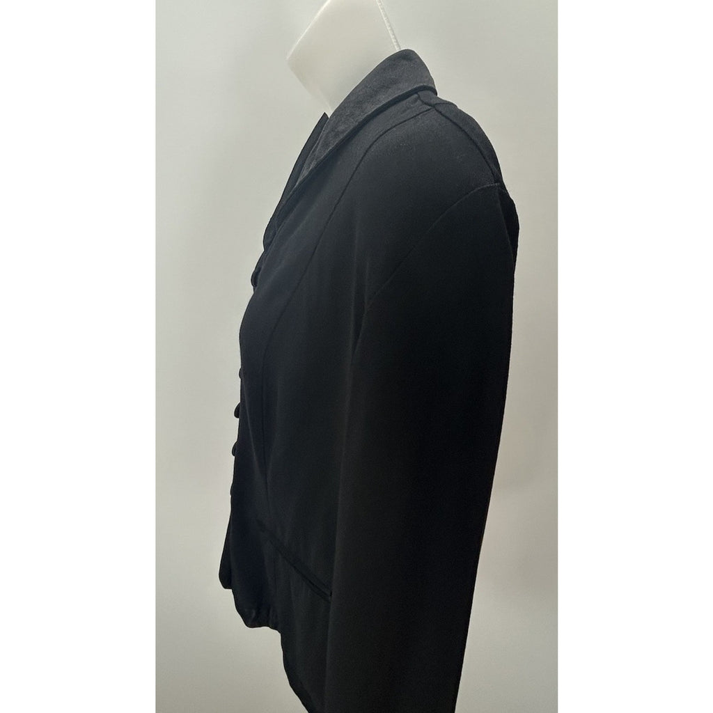 STUDIO I petite Black Blazer Top Sz 8 PM Black buttons & Velvet Trim VTG.
