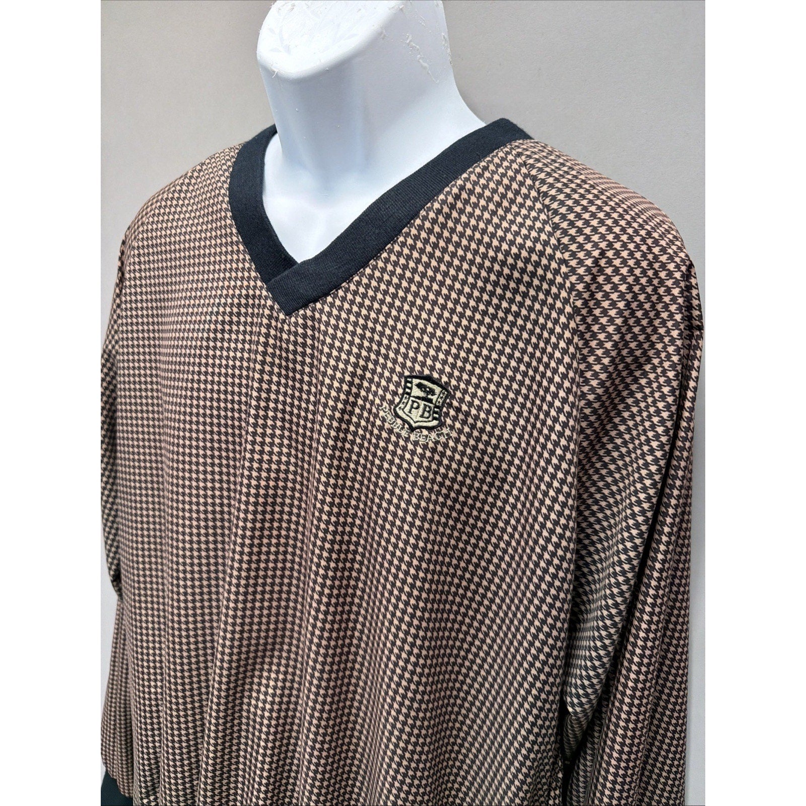 Pebble Beach Black & Tan Houndstooth Golf Pullover Jacket Windbreaker Mens Sz XL